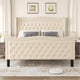 Sersper King Size Velvet Platform Bed - Wingback Headboard & Footboard, Velvet, Wood Slats, No Box Spring, Beige