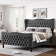 Queen Size Velvet Platform Bed - Wingback Headboard & Footboard, Velvet, Wood Slats, No Box Spring, Grey