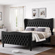 Sersper Full Size Velvet Platform Bed - Wingback Headboard & Footboard, Velvet, Wood Slats, No Box Spring, Black