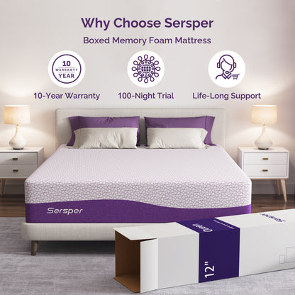 Sersper 14 Inch Queen Mattress - Bamboo Charcoal Memory Foam, Cool Sleep, Pressure Relief, Fiberglass Free