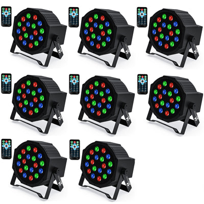 18 RGB LED DJ Stage Uplight - DMX Control, Sound Activated, Remote, 7 Modes - Ideal for Various Events