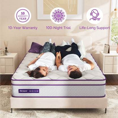 Sersper 8 Inch Memory Foam Hybrid Mattress - Heavier Coils, Ergonomic Design, Medium Firm Feel