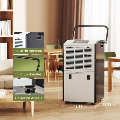 Waykar 155 Pints Commercial Dehumidifier with Drain Hose and Water Tank, for 8000 Sq. Ft Spaces