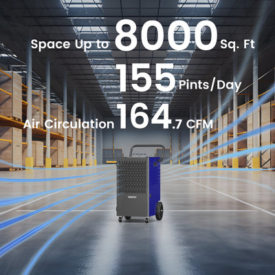 Yaufey 155 Pints Dehumidifier with Pump - Basement up to 8000 Sq. Ft, Large Room Industrial Dehumidifier, Intelligent Humidity Control