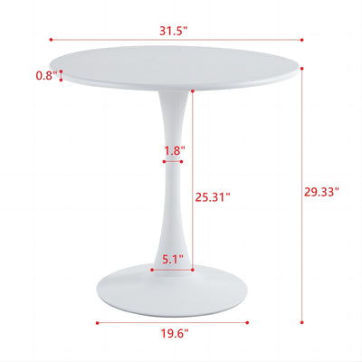 Sersper Mid-Century 31.5-Inch Round Dining Table - Pedestal Base, Seats 2-4, White for Kitchen Leisure