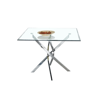 Sersper Contemporary 36-Inch Square Glass Dining Table - Tempered Glass, Stainless Steel Base, Seats 4