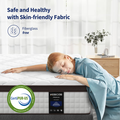 Kescas 12 Inch Hybrid Mattress - Memory Foam, Heavier Coils, Ergonomic Design, Medium Firm, Pressure Relief