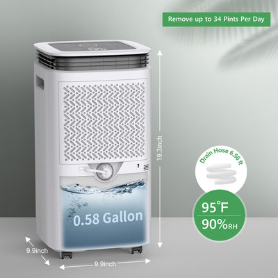 Waykar 34 pints 2500 Sq. Ft Home Dehumidifier with Drain Hose, Touch Control, 24 Hr Timer, 0.58 Gal Tank