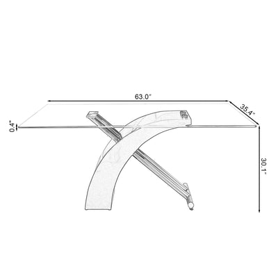 Sersper 63 Inch Clear Glass Dining Table - Wood and Stainless Steel Base, Seats 6-8, Rust-Resistant