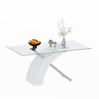 Sersper 63 Inch Clear Glass Dining Table - Wood and Stainless Steel Base, Seats 6-8, Rust-Resistant