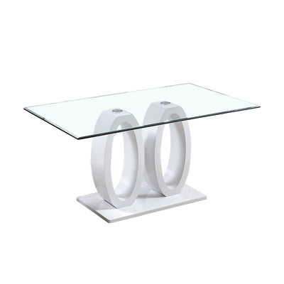 Sersper 63 Inch Glass Top Dining Table for 6 - Modern Design with Double O-Shaped Support, Seats 4-6