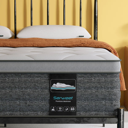 Serweet 10 Inch Memory Foam Hybrid Twin Mattress - Heavier Coils, Durable Support, Motion Isolation, Medium Firm