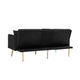 Sersper 69-Inch Velvet Sofa Bed - 3-Position Adjustable Backrest, Thick Cushions, Gold Legs, 2 Pillows, Cup Holder, Black