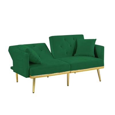 Sersper 59-Inch Convertible Velvet Sofa Bed - 3-Position Backrest, Thick Cushions, Metal Legs, 2 Pillows, Split Back Design, Green