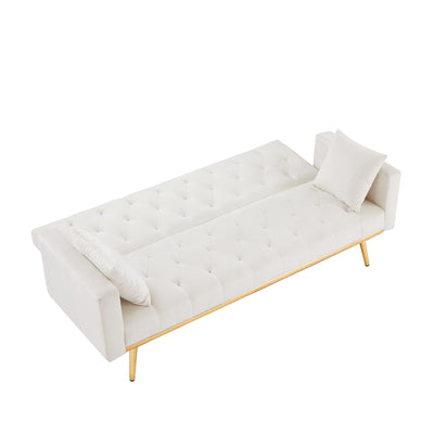 Sersper 73-Inch Velvet Futon Sofa Bed - Convertible Sleeper, 3 Reclining Angles, Golden Metal Legs, Cream