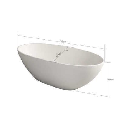 Sersper White Stone Resin Freestanding Oval Soaking Bathtub - Flatbottom, Solid Surface, Brass Drain