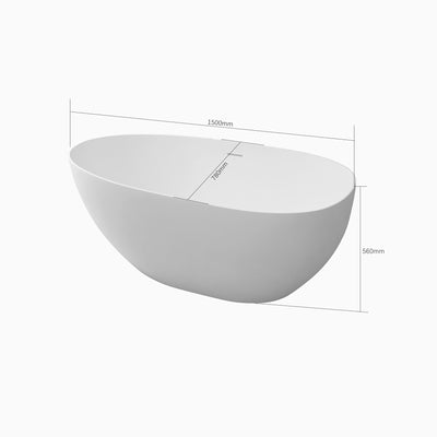 Sersper White Stone Resin Freestanding Oval Soaking Bathtub - Flatbottom, Solid Surface, Brass Drain